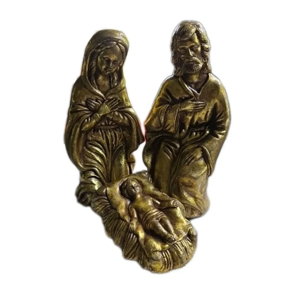 Gold Tone Holy Family Nativity Set Mary, Joseph, Baby Jesus 3 Pc‎ Pacific Rim Co